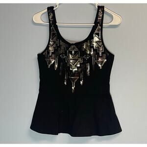 Express Black Geometric Aztec Sequin peplum Tank top Size Small NWT